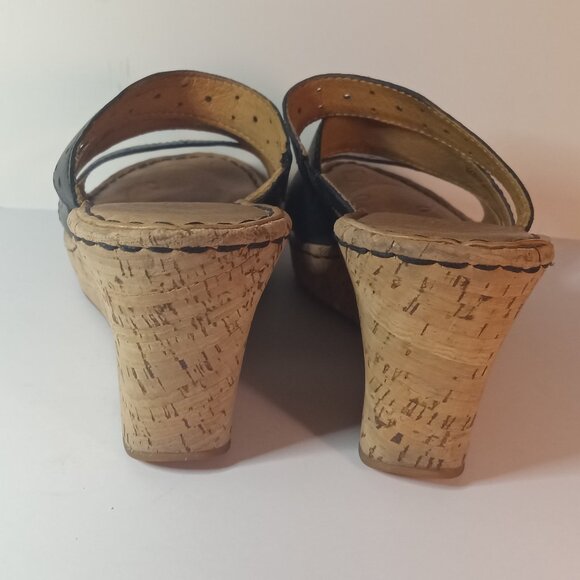 BORN Black Strappy Sandals Criss Cross Wedge Women Leather Shoes Size 8M - Picture 4 of 13